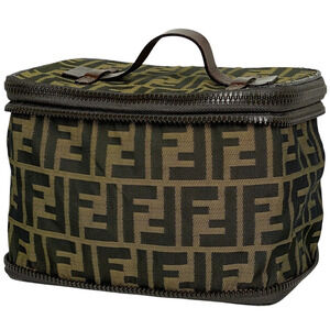Fendi Zucca Vanity Bag Foldable Makeup Clutch Canvas Brown